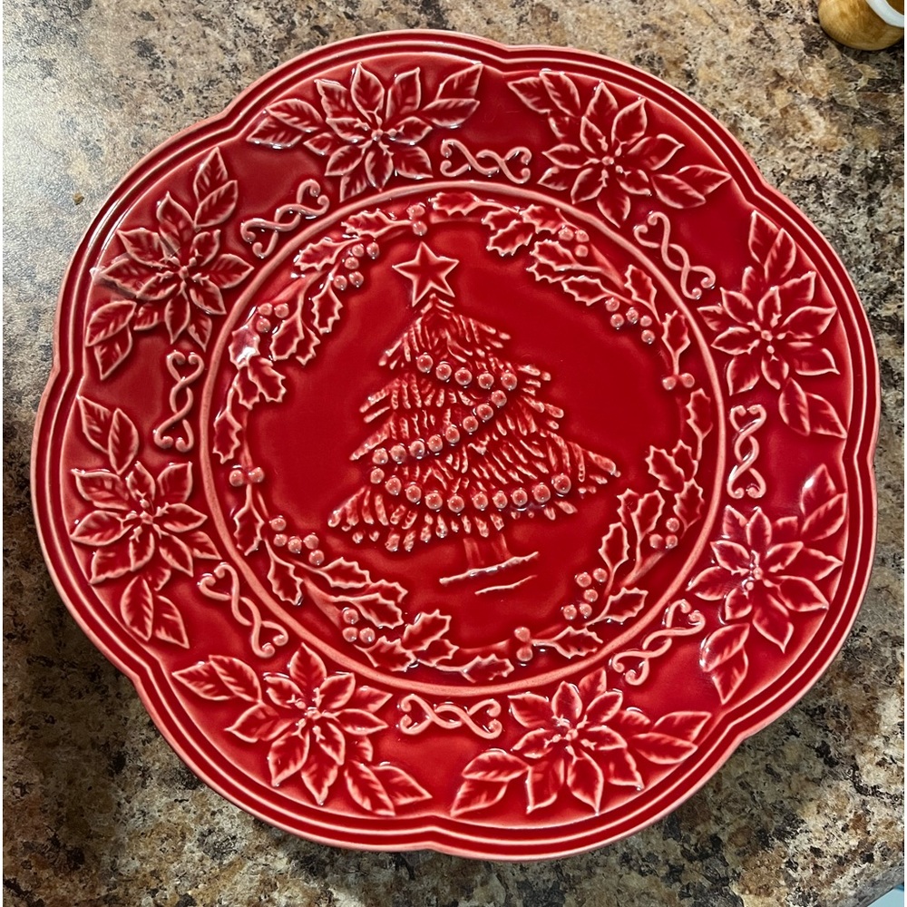 COPY - 2 Bordallo Pinheiro Christmas tree salad dessert plates 8 1/4 inches